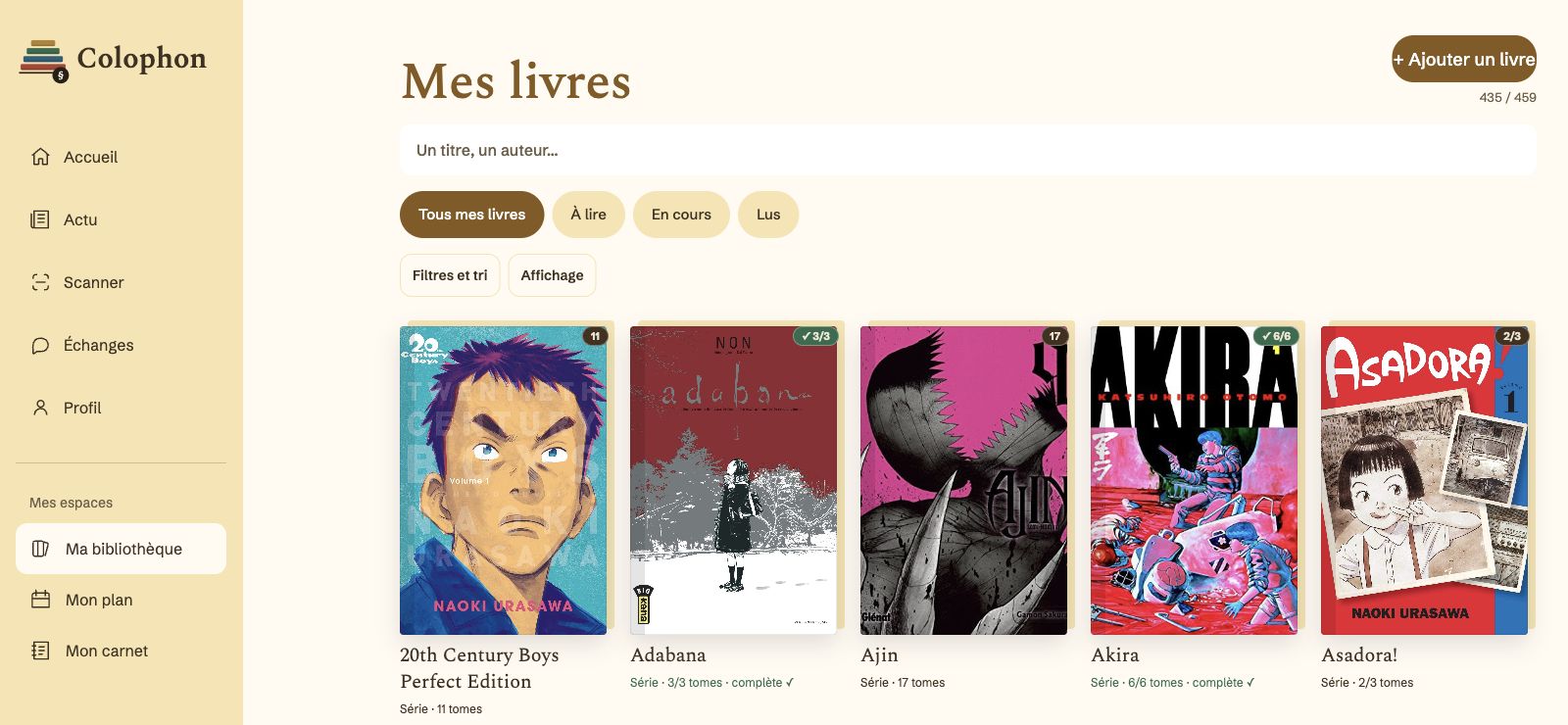 Capture de la bibliothèque web Colophon